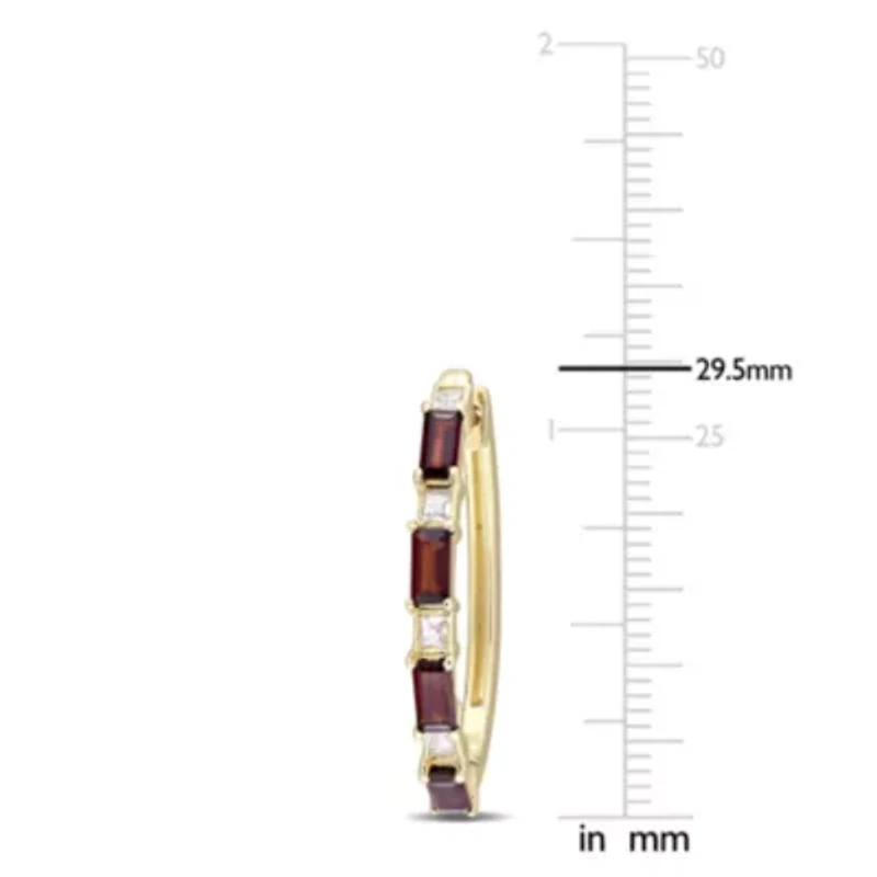 3 ct. t.g.w. Garnet & White Topaz Hoop Earring in Yellow Plated Sterling Silver