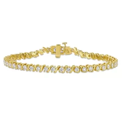 Lab Created 2.75 CT DEW Created Moissanite S-Link Tennis Bracelet in Yellow Gold Plated Sterling Silver
