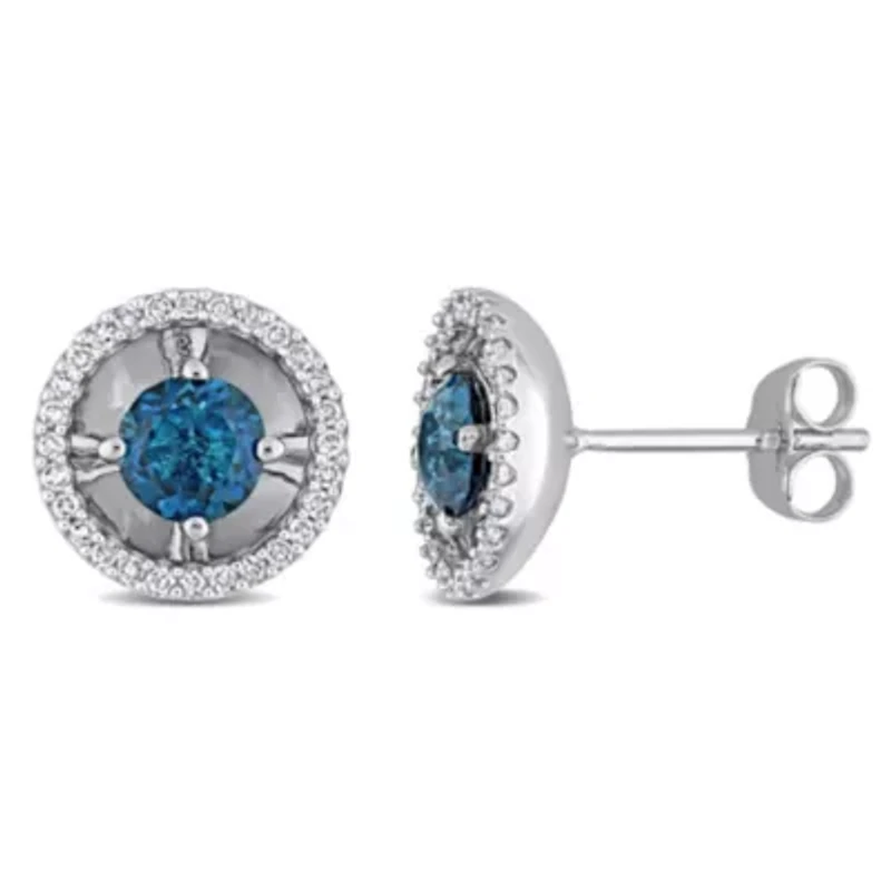 1.12 CT TGW London Blue Topaz and 1/4 CT TW Diamond Margarita Setting Stud Earrings in 10k White Gold
