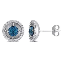 1.12 CT TGW London Blue Topaz and 1/4 CT TW Diamond Margarita Setting Stud Earrings in 10k White Gold