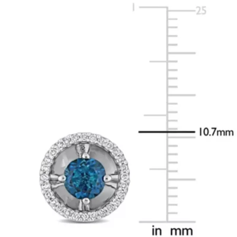 1.12 CT TGW London Blue Topaz and 1/4 CT TW Diamond Margarita Setting Stud Earrings in 10k White Gold