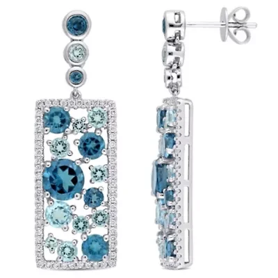 6.62 CT TGW London and Sky Blue Topaz and 3/5 CT TW Diamond Mosaic Drop Earrings in 14k White Gold