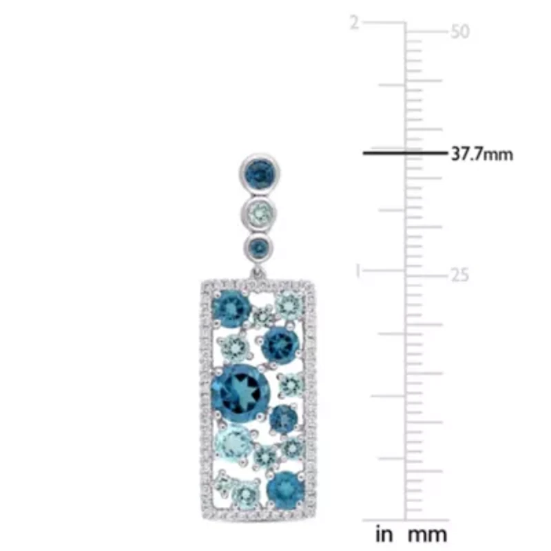 6.62 CT TGW London and Sky Blue Topaz and 3/5 CT TW Diamond Mosaic Drop Earrings in 14k White Gold