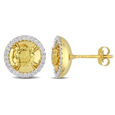 7/8 CT TGW Citrine and 1/4 CT TW Diamond Margarita Style Stud Earrings in 10k Yellow Gold