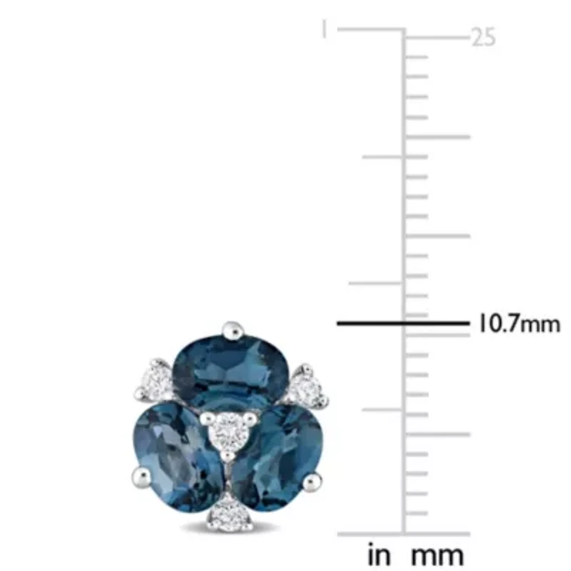 3 CT TGW London Blue Topaz and 1/4 CT TW Diamond Floral Earrings in 14k White Gold