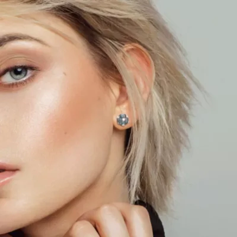 3 CT TGW London Blue Topaz and 1/4 CT TW Diamond Floral Earrings in 14k White Gold