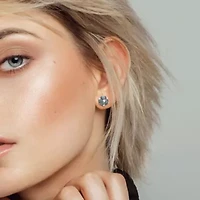 3 CT TGW London Blue Topaz and 1/4 CT TW Diamond Floral Earrings in 14k White Gold