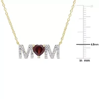 4/5 ct. t.g.w. Garnet and 1/10 ct. t.w. Diamond "MOM" Pendant with Chain in Yellow Plated Sterling Silver