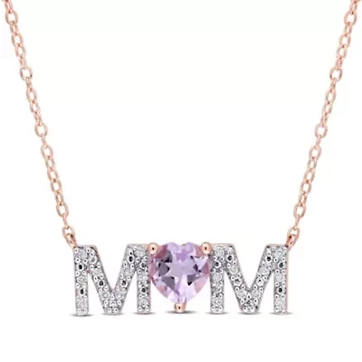 3/5 ct. t.g.w. Rose de France and 1/10 ct. t.w. Diamond "MOM" Pendant with Chain in Rose Plated Sterling Silver
