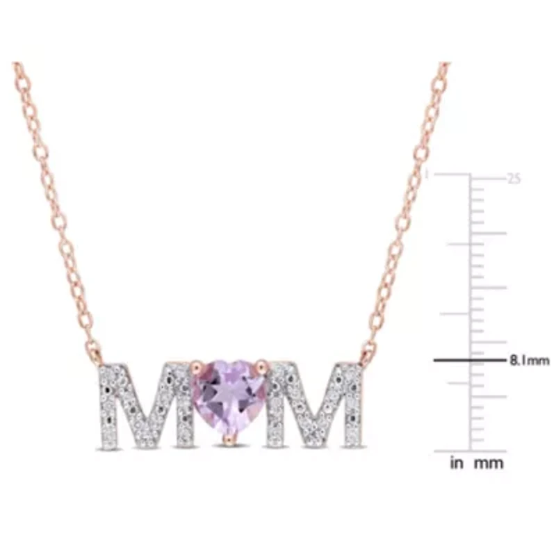 3/5 ct. t.g.w. Rose de France and 1/10 ct. t.w. Diamond "MOM" Pendant with Chain in Rose Plated Sterling Silver