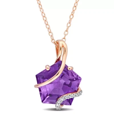 6 ct. t.g.w. Amethyst and Diamond Accent Wrapped Pendant with Chain in Rose Plated Sterling Silver