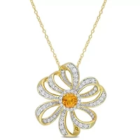 2 ct. t.g.w. Madeira Citrine and White Topaz Flower Pendant with Chain in 18K Yellow Gold Plated Sterling Silver