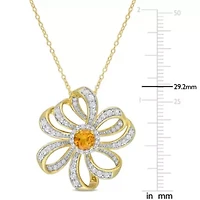 2 ct. t.g.w. Madeira Citrine and White Topaz Flower Pendant with Chain in 18K Yellow Gold Plated Sterling Silver