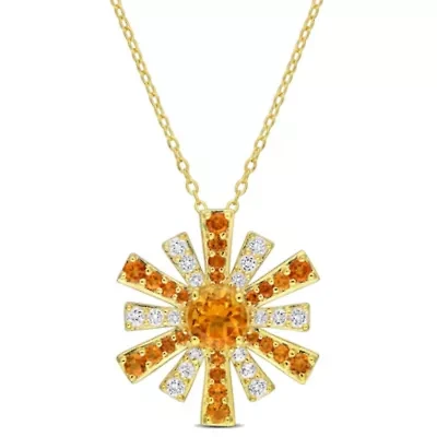 2 ct. t.g.w. Madeira Citrine and White Topaz Starburst Pendant with Chain in 18K Yellow Gold Plated Sterling Silver