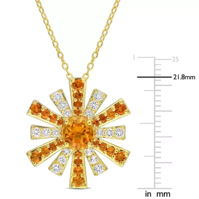 2 ct. t.g.w. Madeira Citrine and White Topaz Starburst Pendant with Chain in 18K Yellow Gold Plated Sterling Silver