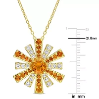 2 ct. t.g.w. Madeira Citrine and White Topaz Starburst Pendant with Chain in 18K Yellow Gold Plated Sterling Silver