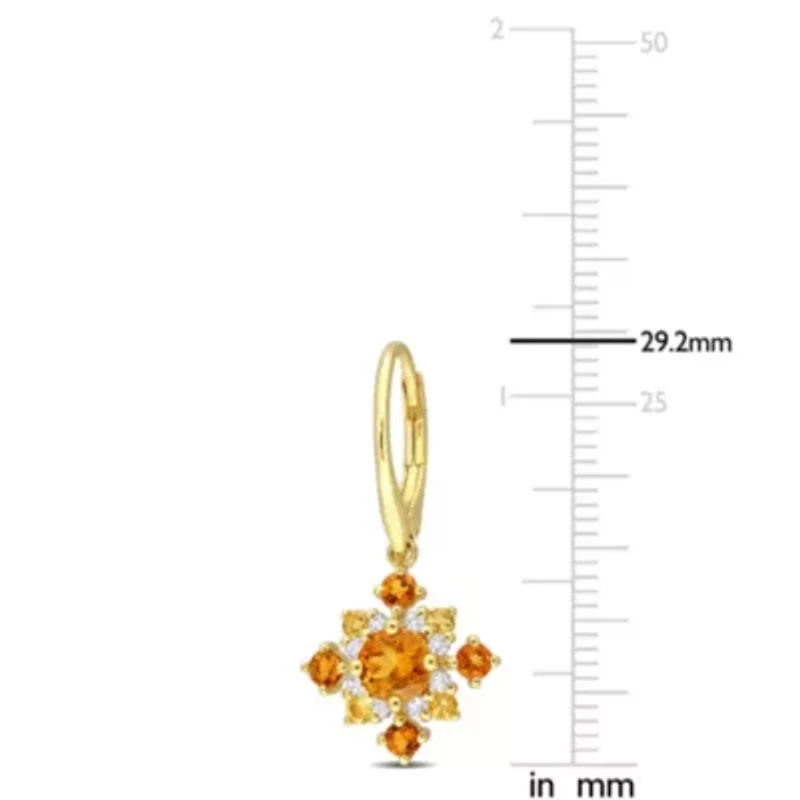2.1 CT TGW Citrine, Madeira Citrine and White Topaz Leverback Cluster Drop Earrings in 18k Yellow Gold Plated Sterling Silver