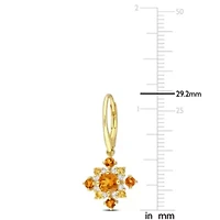 2.1 CT TGW Citrine, Madeira Citrine and White Topaz Leverback Cluster Drop Earrings in 18k Yellow Gold Plated Sterling Silver