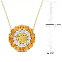 11.44 ct. t.g.w. Citrine, Madeira Citrine and White Topaz Double Halo Circle Pendant with Chain in 18K Yellow Gold Plated Sterling Silver