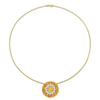 11.44 ct. t.g.w. Citrine, Madeira Citrine and White Topaz Double Halo Circle Pendant with Chain in 18K Yellow Gold Plated Sterling Silver