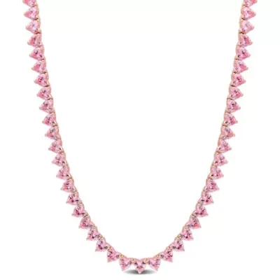 Lab Created 31.2 ct. t.g.w. Created Pink Sapphire Tennis Necklace in Rose Plated Sterling Silver