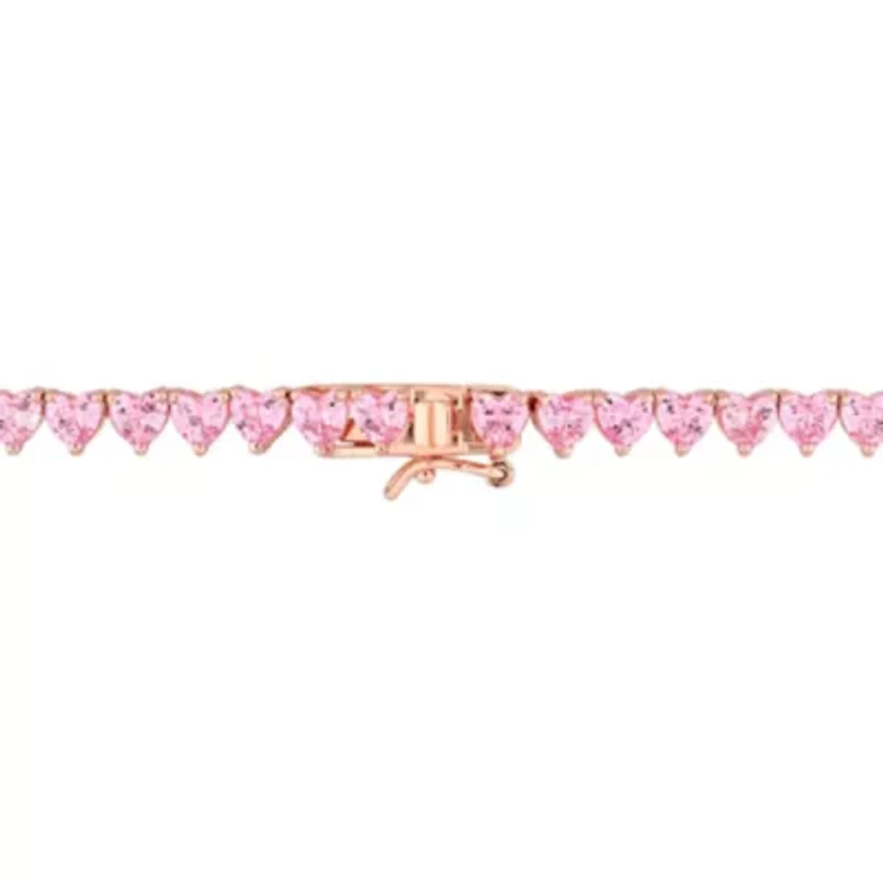 Lab Created 31.2 ct. t.g.w. Created Pink Sapphire Tennis Necklace in Rose Plated Sterling Silver