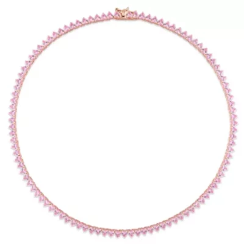 Lab Created 31.2 ct. t.g.w. Created Pink Sapphire Tennis Necklace in Rose Plated Sterling Silver