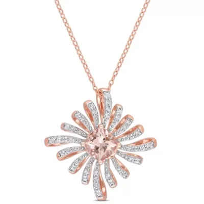 2.21 ct. t.g.w. Morganite and White Topaz Spike Pendant with Chain in Rose Plated Sterling Silver