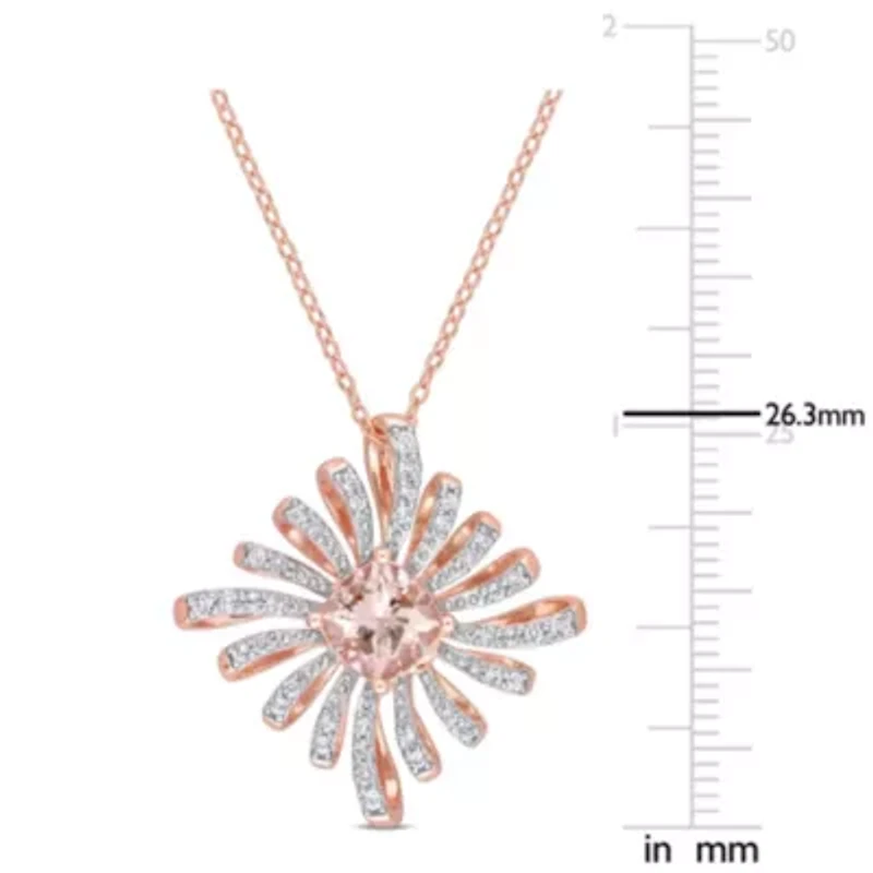 2.21 ct. t.g.w. Morganite and White Topaz Spike Pendant with Chain in Rose Plated Sterling Silver