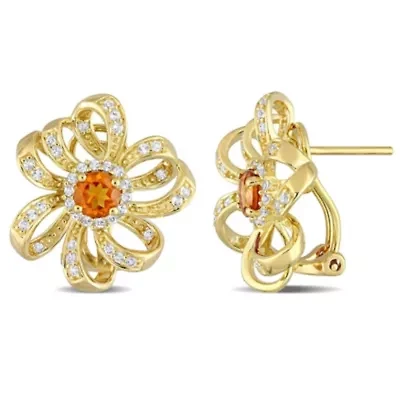1.56 ct. t.g.w. Madeira Citrine and White Topaz Flower Earrings in 18K Yellow Gold Plated Sterling Silver