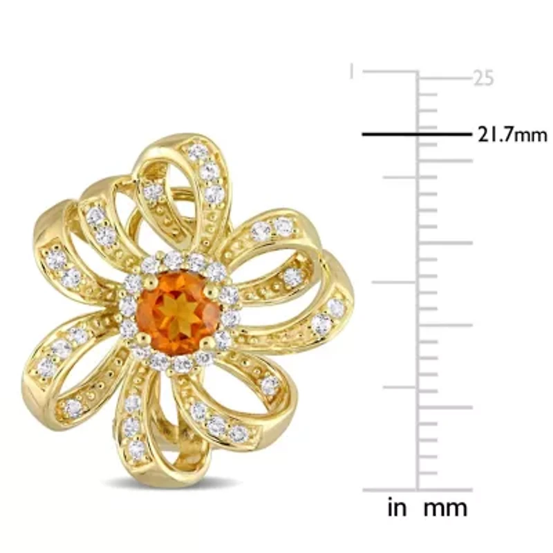 1.56 ct. t.g.w. Madeira Citrine and White Topaz Flower Earrings in 18K Yellow Gold Plated Sterling Silver