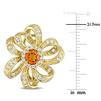 1.56 ct. t.g.w. Madeira Citrine and White Topaz Flower Earrings in 18K Yellow Gold Plated Sterling Silver