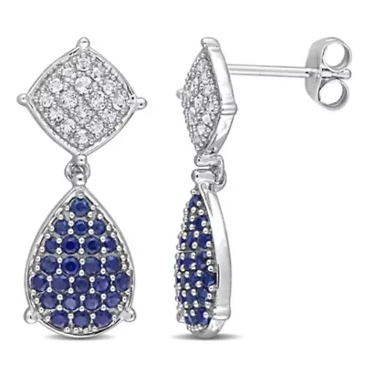 1.33 CT TGW White Topaz and Sapphire Geometrical Drop Earrings in 10k White Gold