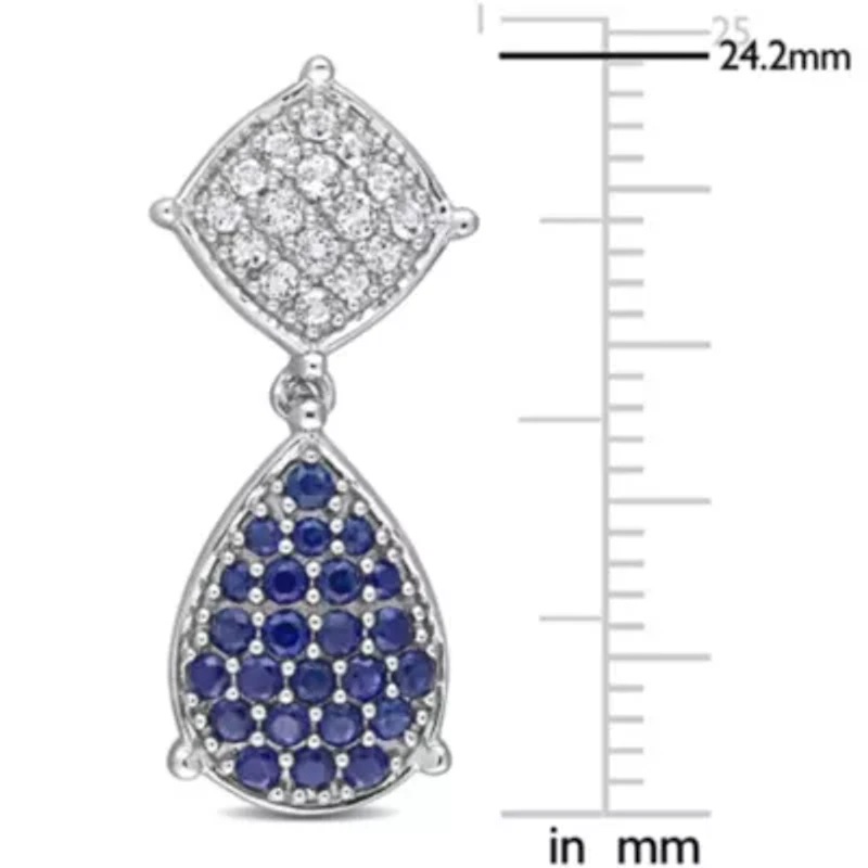 1.33 CT TGW White Topaz and Sapphire Geometrical Drop Earrings in 10k White Gold