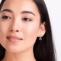 1.33 CT TGW White Topaz and Sapphire Geometrical Drop Earrings in 10k White Gold