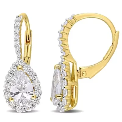 Lab Created Created White Sapphire Teardrop Earrings in Yellow Plated Sterling Silver