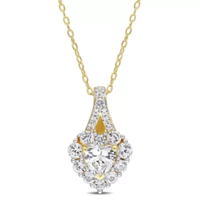 Lab Created 2.88 ct. t.g.w. Created White Sapphire Halo Heart Pendant With Chain in Yellow Plated Sterling Silver