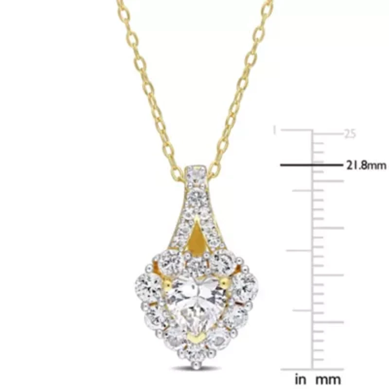 Lab Created 2.88 ct. t.g.w. Created White Sapphire Halo Heart Pendant With Chain in Yellow Plated Sterling Silver