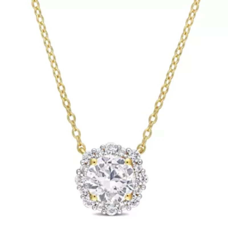 Lab Created 1.93 ct. t.g.w. Created White Sapphire Halo Necklace in Yellow Plated Sterling Silver