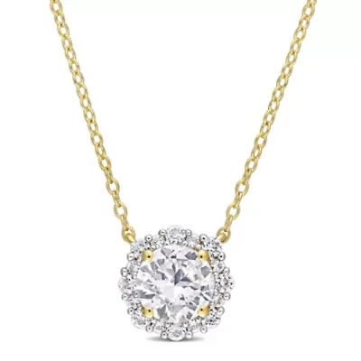 Lab Created 1.93 ct. t.g.w. Created White Sapphire Halo Necklace in Yellow Plated Sterling Silver