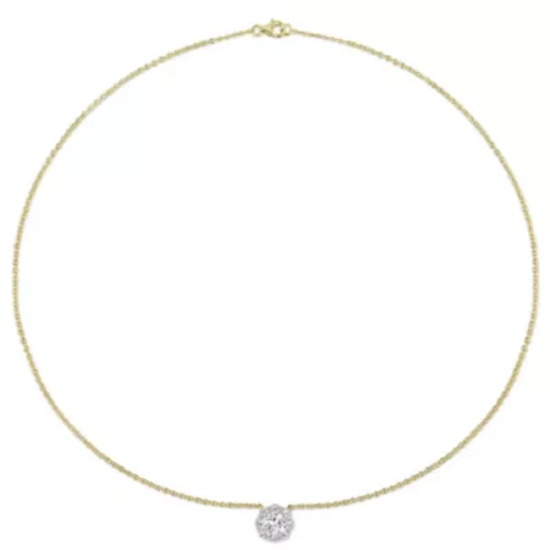 Lab Created 1.93 ct. t.g.w. Created White Sapphire Halo Necklace in Yellow Plated Sterling Silver