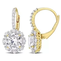 Lab Created 4 CT TGW Created White Sapphire Halo Leverback Earrings in Yellow Plated Sterling Silver