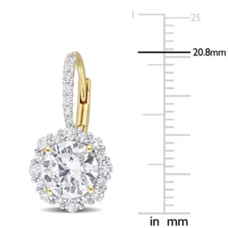 Lab Created 4 CT TGW Created White Sapphire Halo Leverback Earrings in Yellow Plated Sterling Silver