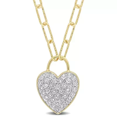 1.14 ct. t.g.w. Created White Sapphire Heart Pendant with Chain in Yellow Plated Sterling Silver