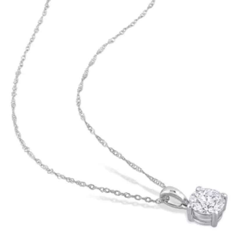 Lab Created 2-piece Set of 2 CT DEW Created Moissanite Solitaire Pendant with Chain and Stud Earrings in 10k White Gold