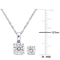 Lab Created 2-piece Set of 2 CT DEW Created Moissanite Solitaire Pendant with Chain and Stud Earrings in 10k White Gold
