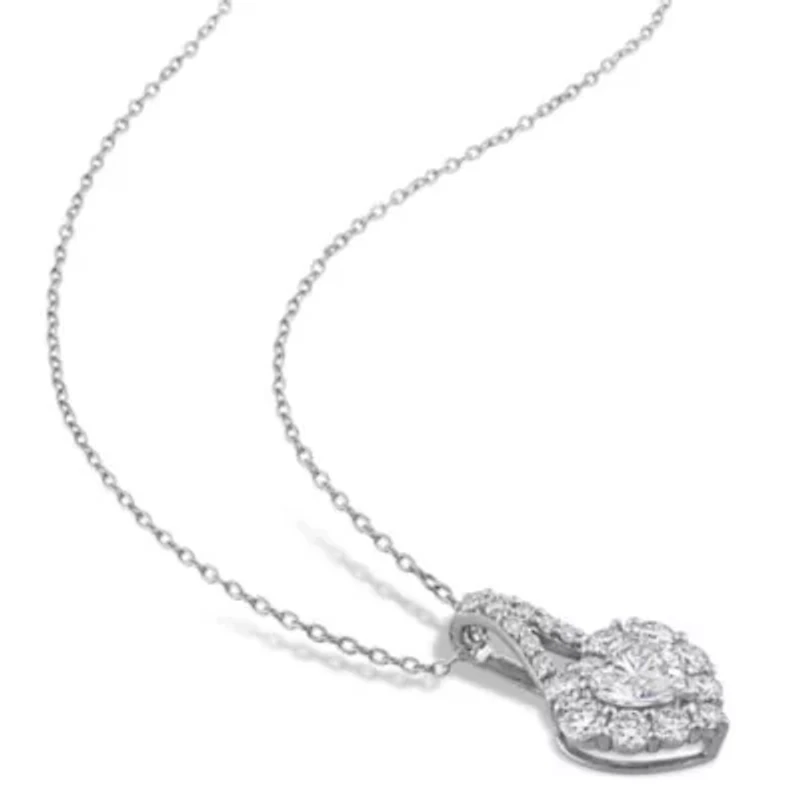 Lab Created 4 CT DEW Created Moissanite Heart Halo Leverback Earrings and Pendant with Chain 2-piece Set in Sterling Silver