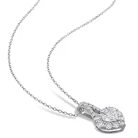 Lab Created 4 CT DEW Created Moissanite Heart Halo Leverback Earrings and Pendant with Chain 2-piece Set in Sterling Silver
