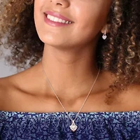 Lab Created 4 CT DEW Created Moissanite Heart Halo Leverback Earrings and Pendant with Chain 2-piece Set in Sterling Silver