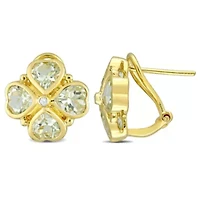 3.22 ct. t.g.w. Green Quartz Floral Earrings in Yellow Plated Sterling Silver